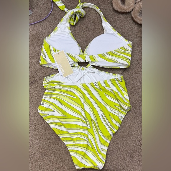Michael Kors Zebra Print Cut Out One Piece Limeade - Picture 4 of 4